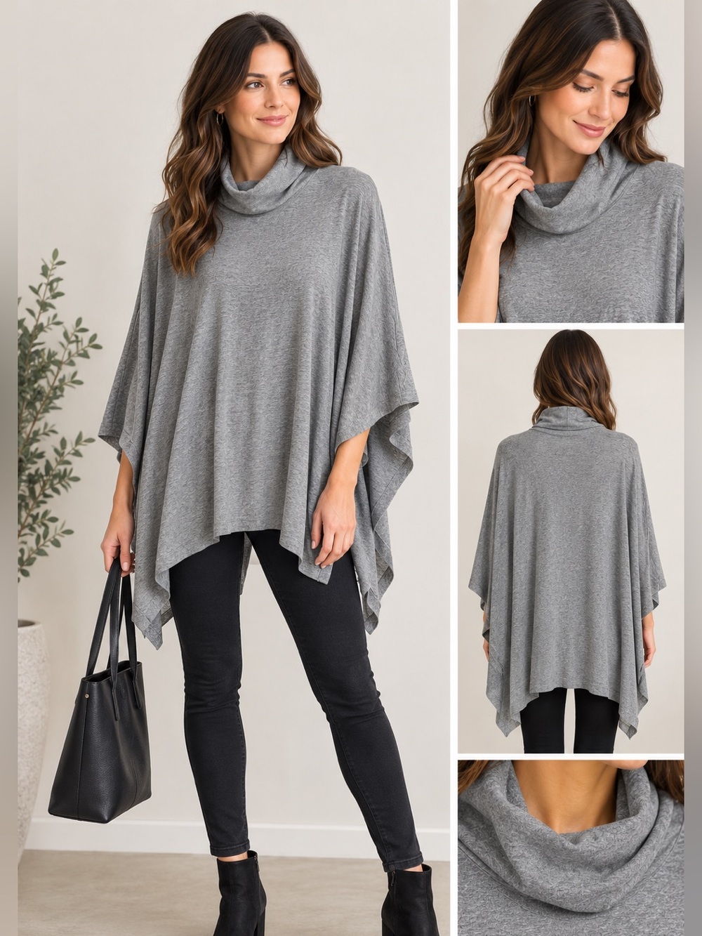 Karen Kane Gray Heathered Cowl Neck Poncho Top XS Made in USA